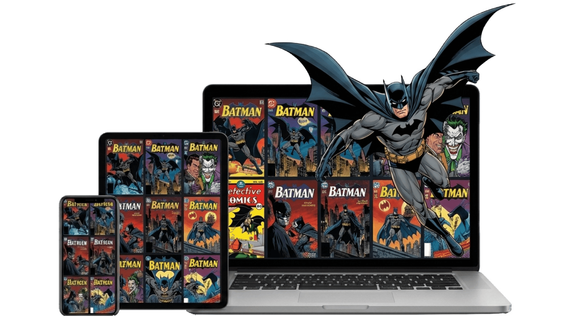 imagem do batman e suas responsividades de tela para mobile, tablets e pc's